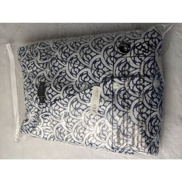 Talbots White Blue Linen Half-Button Long Sleeve Blouse Shirt Top Sz M Medium‎ - Picture 9 of 10